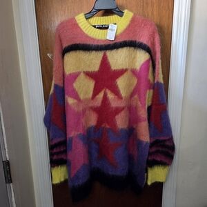NWT Palm Angels Printed Mock Neck Pullover Multi Color Mohair Sweater